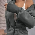 thumbnail image 2 of comerut Women Jumpsuit Zipper Long Sleeves Solid Color Hooded Thick Keep Warm Ankle Banded Sporty Winter Jumpsuit for Sports, 2 of 8