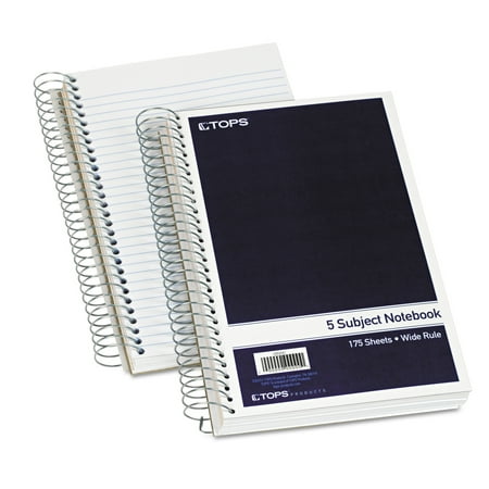 TOPS Wirebound Five Subject Notebook, 9 1/2 x 6, Navy, 175 Sheets