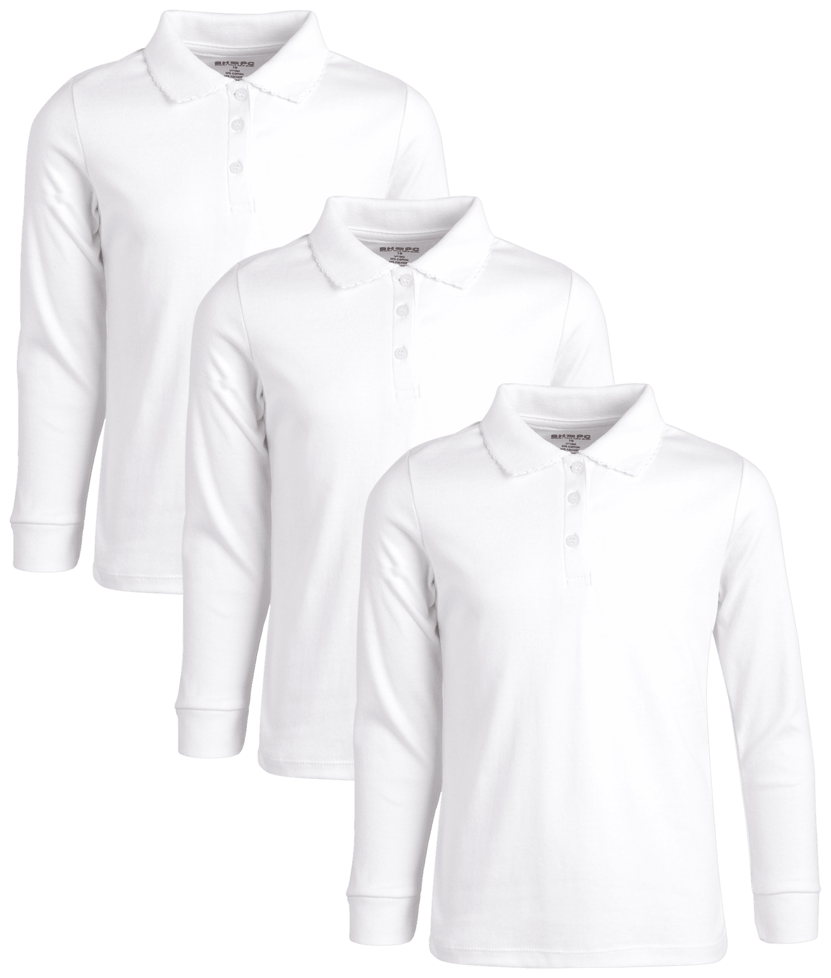 Beverly Hills Polo Club Girls Long Sleeve School Uniform Knit Polo Shirts 3 Pack 