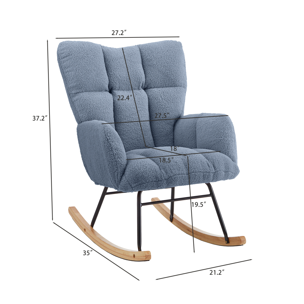 DECMAY Glider Chair for Living Room, Tufted Upholstered Teddy Fabric Rocking Accent Chair with Metal Frame and Wooden Legs