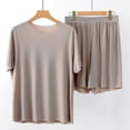 thumbnail image 5 of Migroa Mens Matching Pajama Set 2 Piece Short Sleeve Shirt Lounge Pants Soft Breathable Sleepwear Perfect Matching Loungewear for Summer Nights Coffee L, 5 of 7