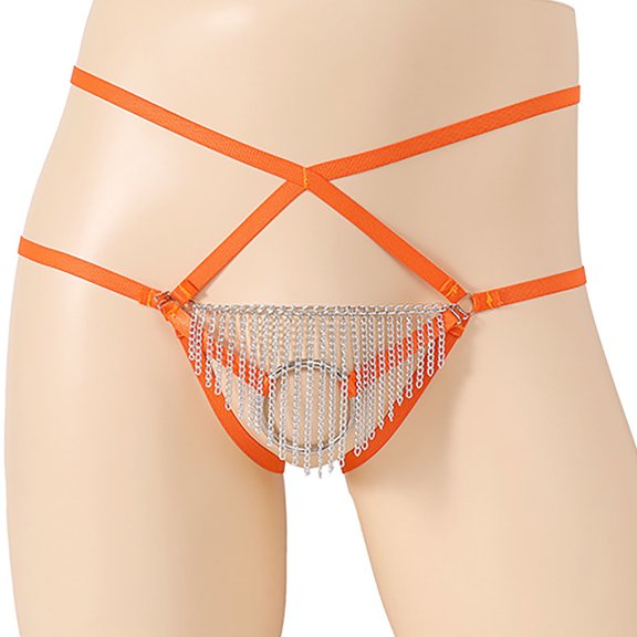 DJDLJWCJ Mens Thongs Underwear G-String Sexy Elastic Low Waist Underpants Orange Free Size