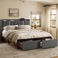 thumbnail image 1 of GUNAITO Queen Bed Frame with Storage Headboard Upholster Platform Bed Frame with LED Lights and USB Ports & Outlets Grey, 1 of 9