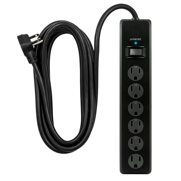 GE 6 Outlet Surge Protector, 15 Ft Extension Cord, Power Strip, 800 Joules, Flat Plug, Twistto