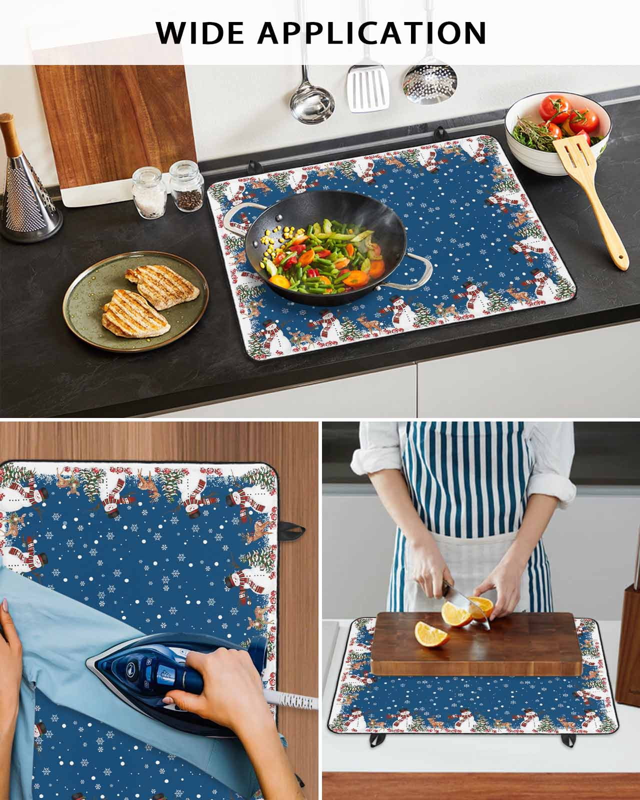 Large Induction Cooktop Protector Mat Christmas Blue Stove Top Covers for Electric Stove, Cute Snowman Xmas Tree Elk Winter Snowflakes Decorative Stove Burner Cover Mats, Glass Top Stove Cover