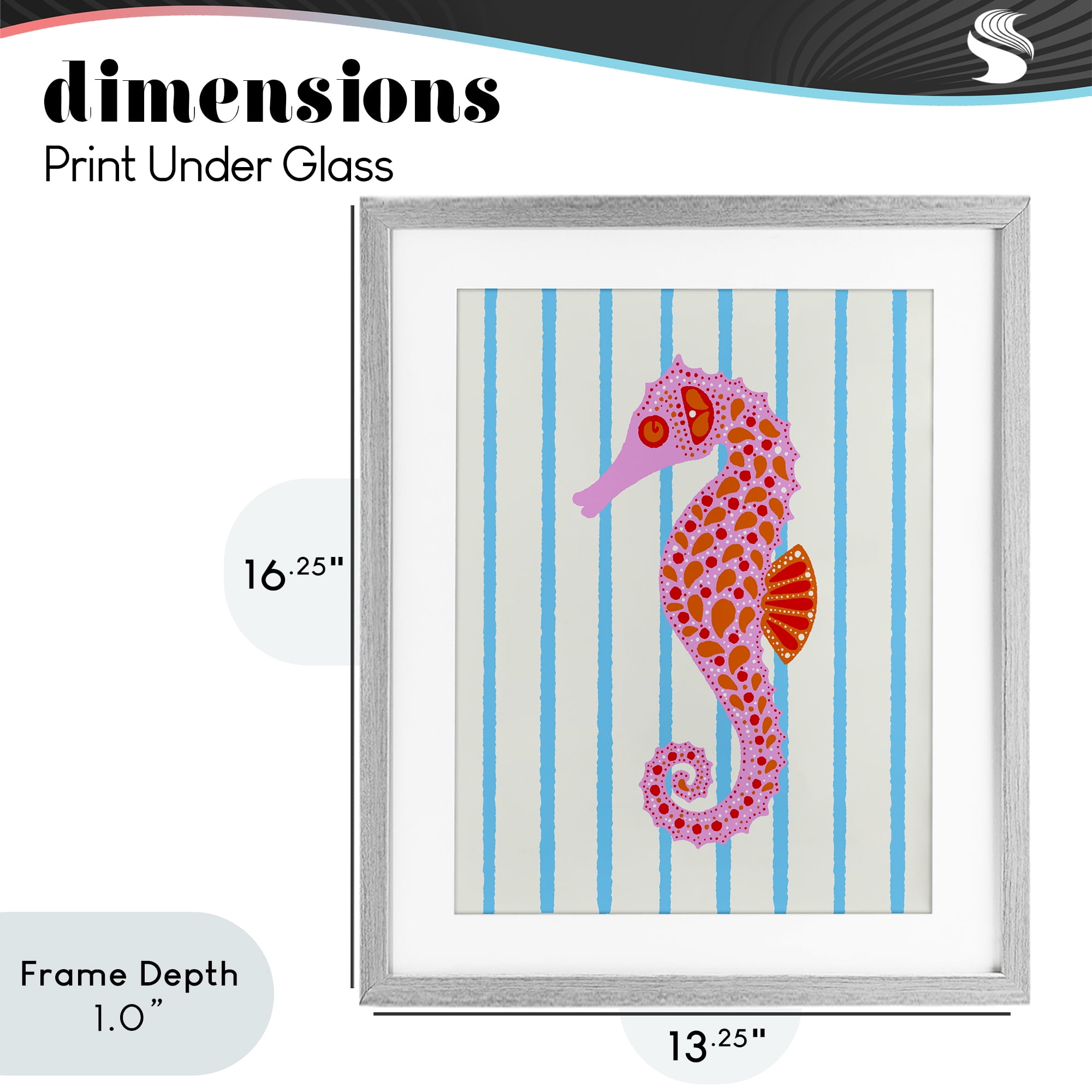 Stupell Industries Boho Seahorse on Stripes Gray Framed Print Under Glass, design by Indira Prieto | IndySign