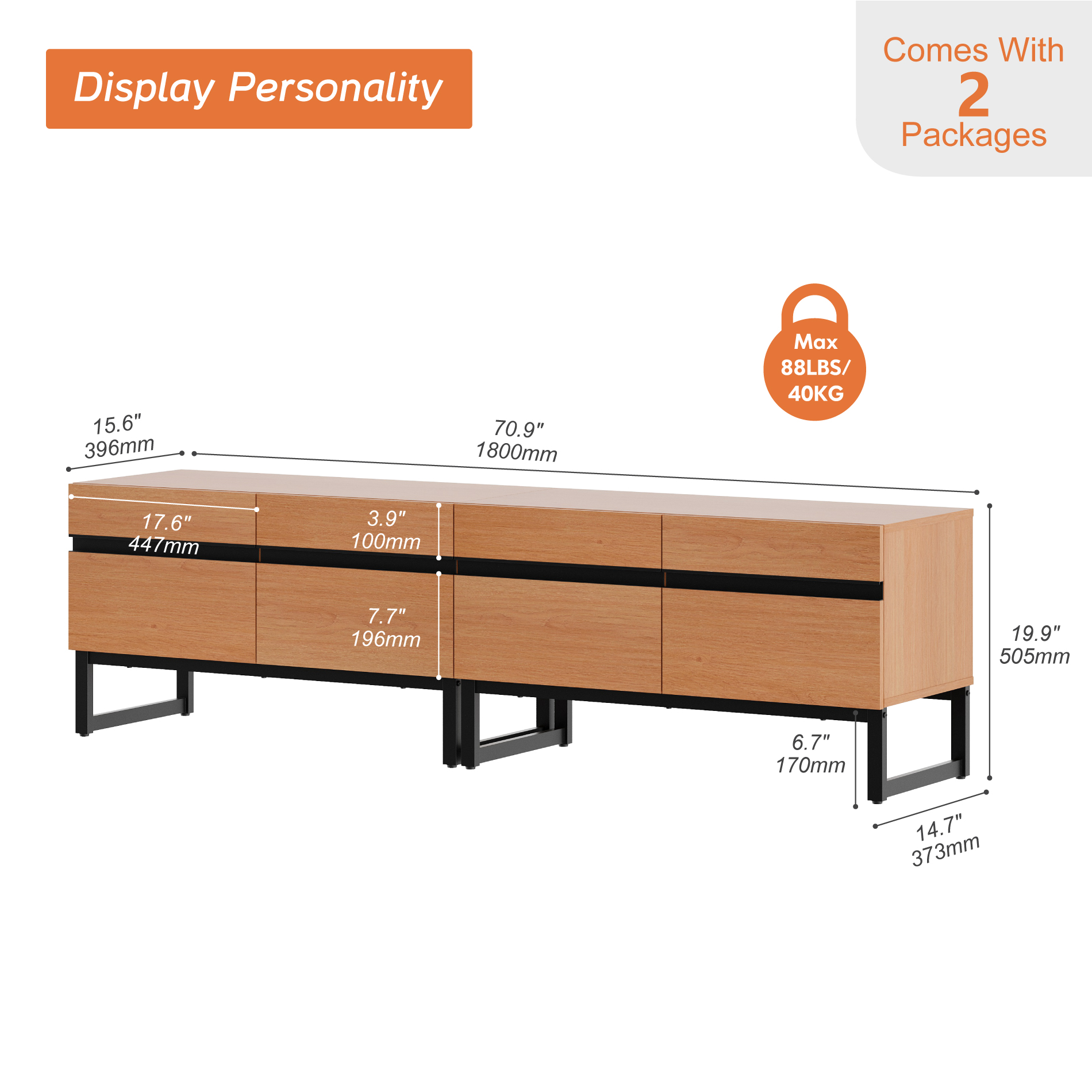 Modern TV Stand for TVs up to 75 inch, 2 in 1 Entertainment Center TV Console with Storage Cabinets and Metal Base,Media Console for Living Room