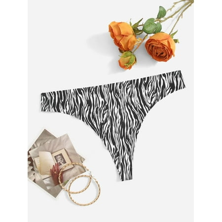 

Sexy Black and White Women s Plus Size Zebra Stripe Panty L220401D 2XL(16)