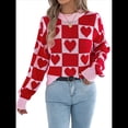 thumbnail image 3 of Suéter de Cuello Alto para Mujer, Larga, Bloque, Corazón, Tejido, Otoño Invierno, Jersey de Punto Acanalado. Rojo L, 3 of 10