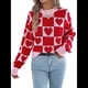 thumbnail image 3 of Suéter de Cuello Alto para Mujer, Larga, Bloque, Corazón, Tejido, Otoño Invierno, Jersey de Punto Acanalado. Rojo S, 3 of 10