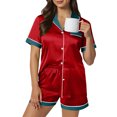 thumbnail image 2 of UAMVSH Christmas Pajamas for Women 2 Piece Outfits Button Down T-Shirts and Shorts Satin Pj Set Casual Color Block Sleepwear with Pocket, 2 of 7