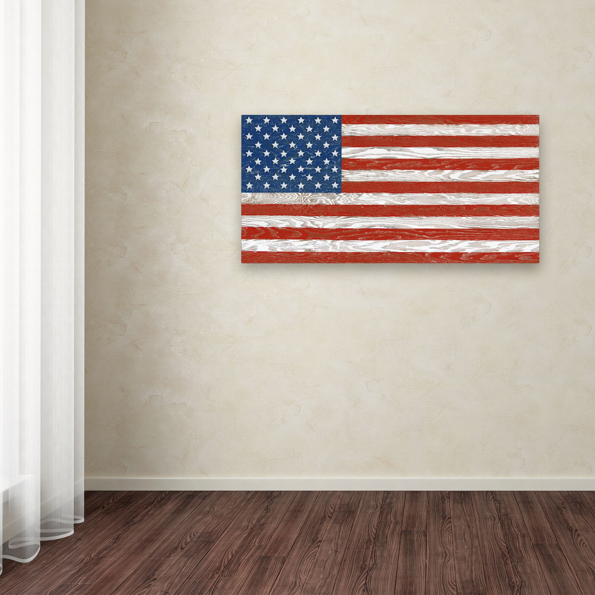Trademark Fine Art 'Old Glory On Wood 1' Canvas Art by Jean Plout