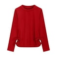 thumbnail image 6 of Jinhomg Casual Shirts for Kid Girls Cute Solid Color Pleated Waist Tops Lightweight Comfy Long Sleeve Crew Neck Shirt Spring Summer Pullovers Women Red, 6 of 9