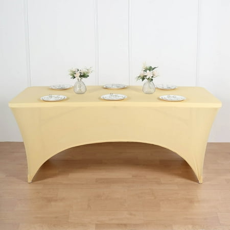 

6FT Champagne Rectangular Stretch Spandex Tablecloth - Pack of 1 Tablecloth