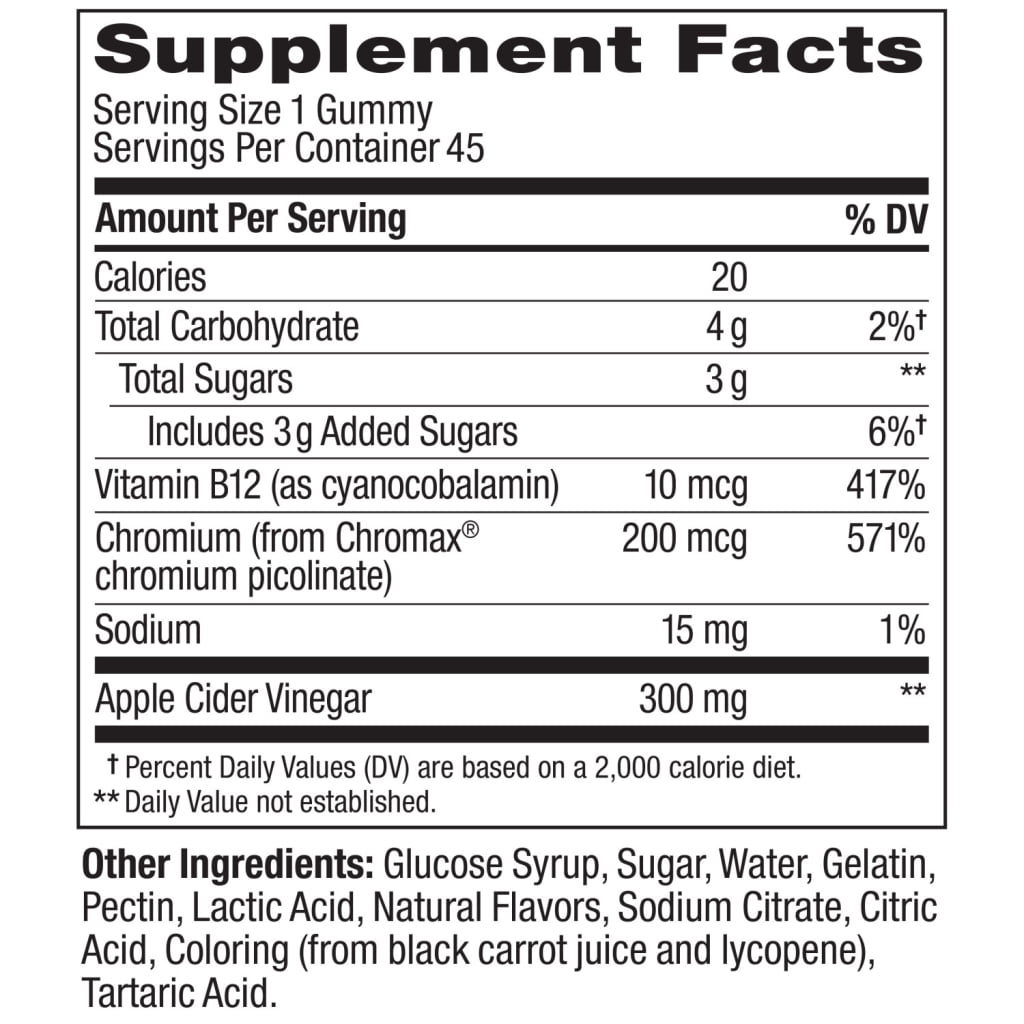 OLLY Metabolism Gummy Ring Supplement, Apple Cider Vinegar, Vitamin B12, Chromium Picolinate, Apple Flavored, 45 Ct