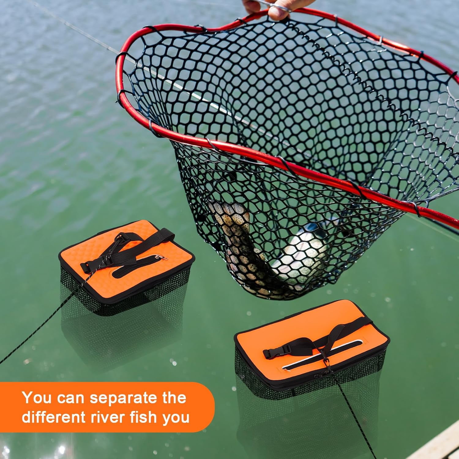 2 Pcs Floating Fishing Basket for Caught Fish 3.5 Gallons /10 Gallons Collapsible Fishing Net Foldable Minnow Bucket Holder Portable Rubber Coated Bait Storage Cage for Live Minnows Crayfish