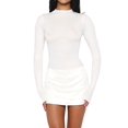 thumbnail image 2 of Women'S Patchwork Bodycon Sleeve Ruched Bodycon Work Mini Dress White L, 2 of 9