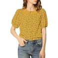 thumbnail image 3 of INSPIRE CHIC Women's Floral Puff Sleeves Pleated Collar Button Down Shirt XL Mustard, 3 of 9