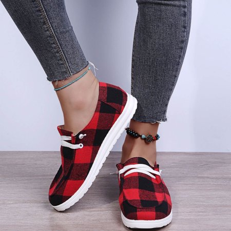 

Zedker Sneakers Shoes For Women Fashion Women Plaid Casual Shoes Flat-bottomed Loafers Pumps Women s Running Walking Shoe