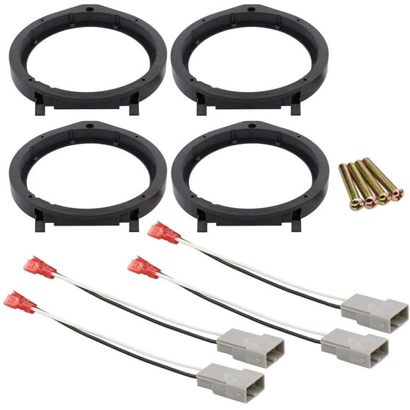 Absolute Car Stereo Door Speaker Adapter Mounting Plates 6.5 Inch 6.75 Inch 165mm Stand Ring Kit with Wiring Harness Cable Set of 4