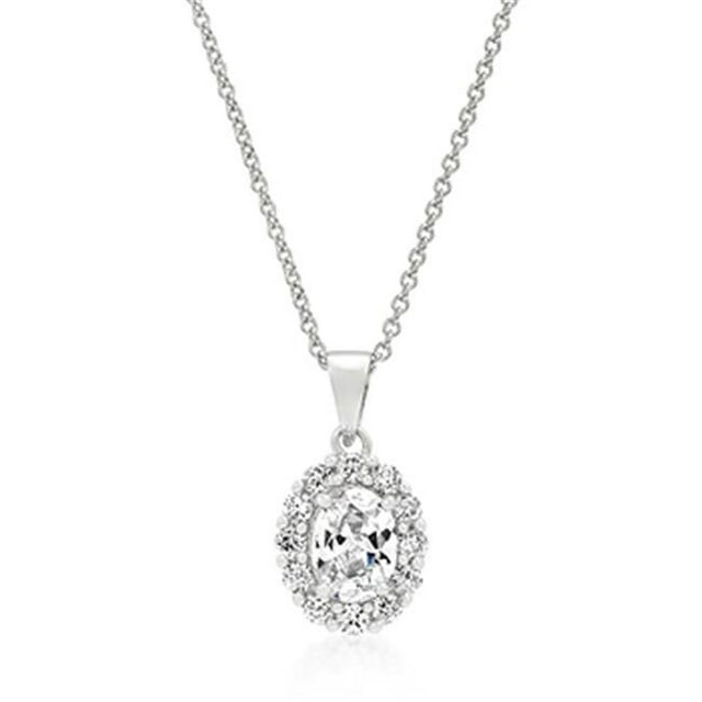 Genuine Rhodium Plated Estate Pendant with Clear Round Cut and Oval Cut Cubic Zirconia in Silvertone