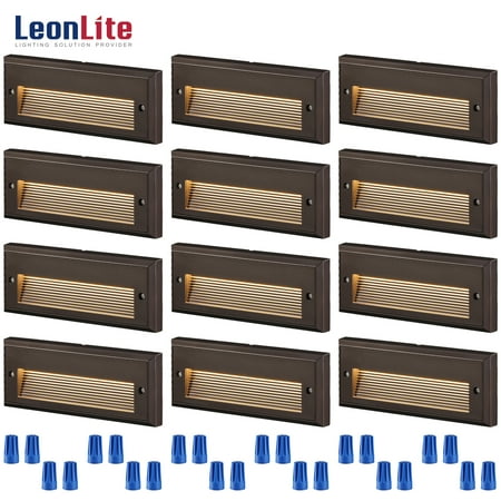 LEONLITE 12-Pack Low Voltage LED Step Lights Outdoor  12V 3.5W Landscape Stair Lights  Anti-Glare Surface Mount Deck Light  UL Listed  IP65 Waterproof  Aluminum  Oil Rubbed Bronze  3000K Warm White