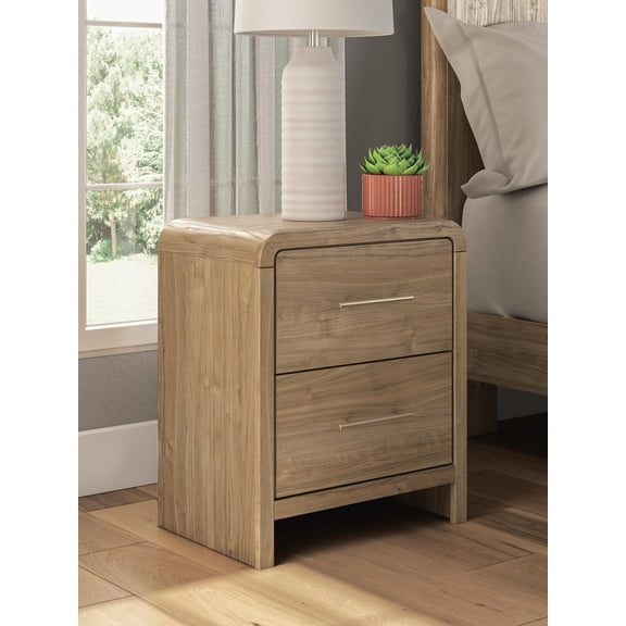 Signature Design by Ashley Dayella 2-Drawer Nightstand, Warm Natural Brown, Modern Bedside Table with USB Charging Ports