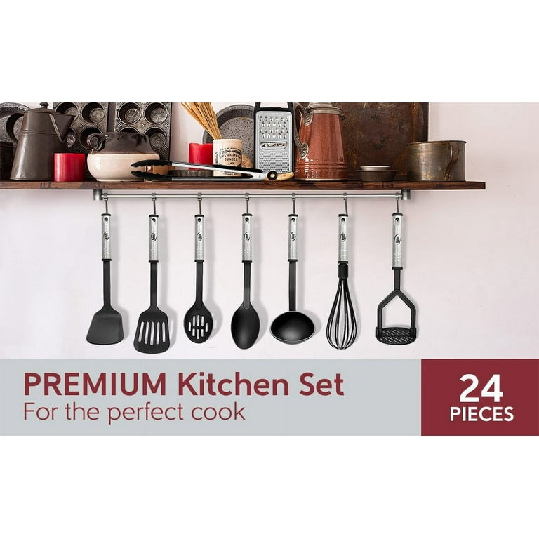 Kitchen Utensils Set 24 Nylon and Stainless Steel Cooking Utensil Set, Non-Stick