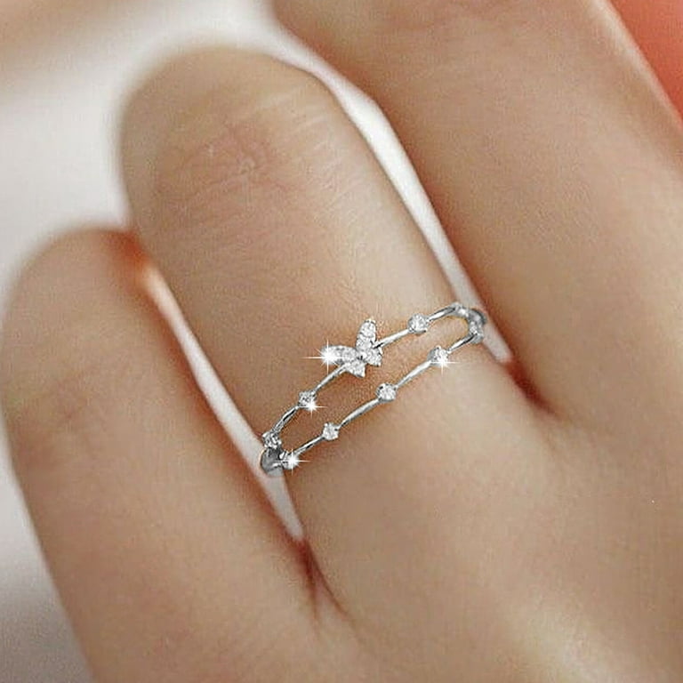 YouCY Simple Leaves Ring Fashion Zircon Opening Ring Adjustable Finger Ring  for Women Girls Wedding Jewelry,Silver