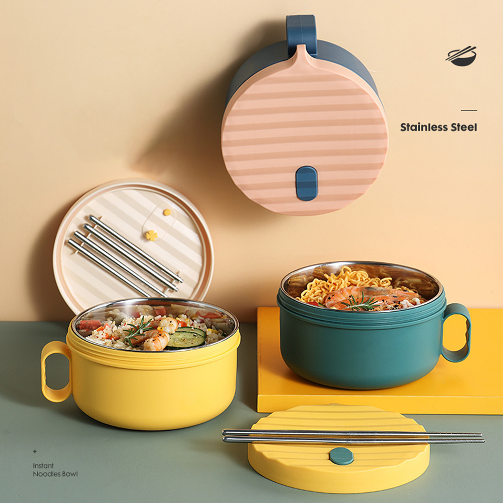 MAX 1 Set 1200ml Noodle Bowl Large Capacity Food Grade Ergonomic Handle