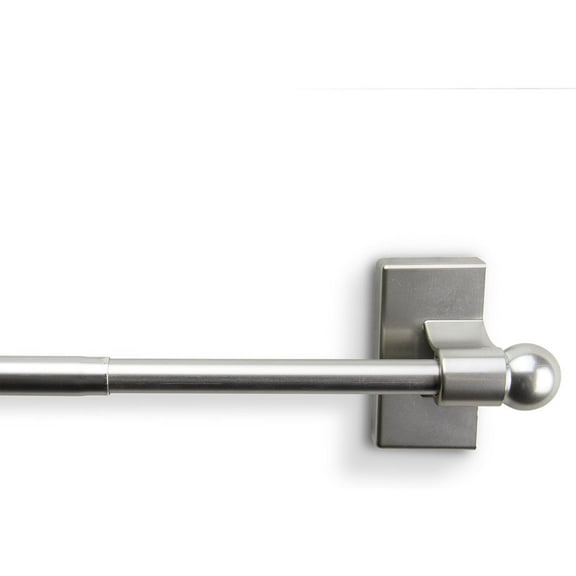Magnetic Curtain Rod 17" - Wall Mounted Adjustable Rod - Satin Nickel Finish - No Tools Needed