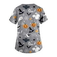 thumbnail image 3 of Halloween Print Scrub Tops for Women Breathable Pumpkin Cat Bat Pattern V-Neck T-Shirts Tee Tops with Pockets, 3 of 4