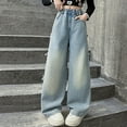 thumbnail image 2 of Ruyang Teen Girls Baggy Jeans Elastic High Waist Fall Streetwear Denim Pants Kids Pockets Wide Leg Loose Straight Trousers, 2 of 9