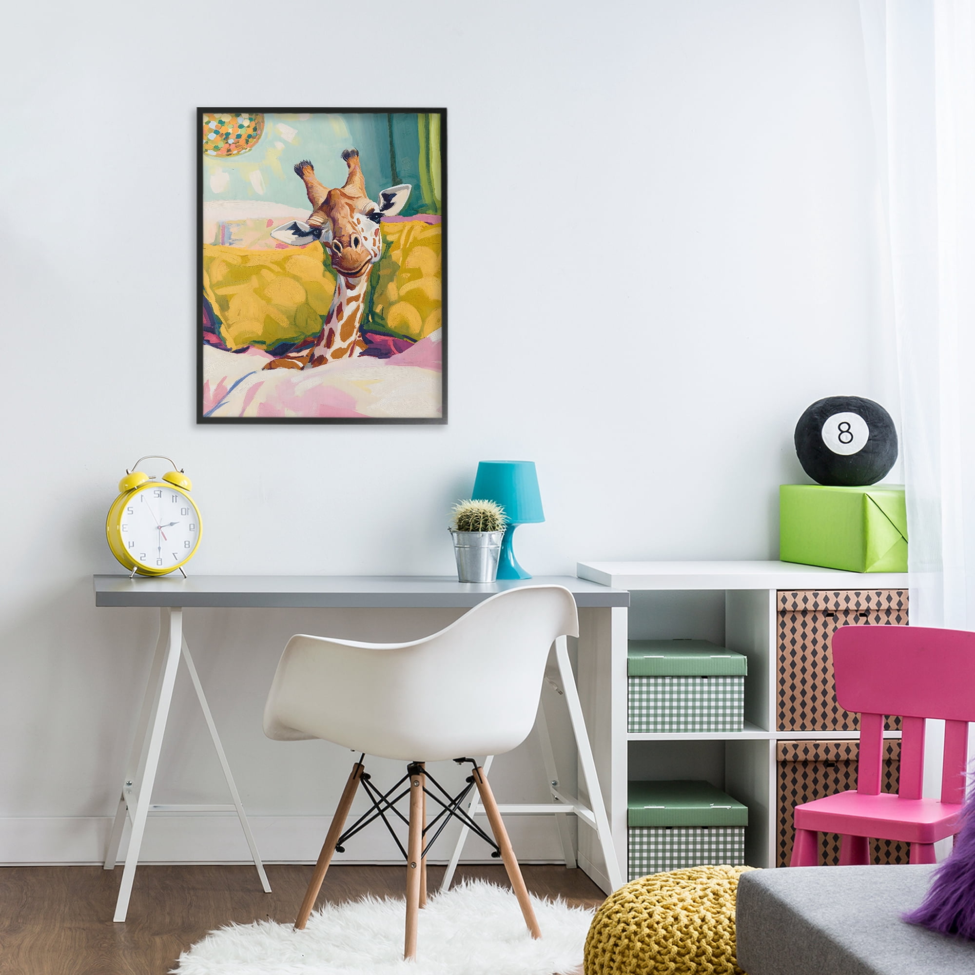 Stupell Industries Cozy Giraffe in Bed Black Framed Giclee Art, design by The Prints Vibe