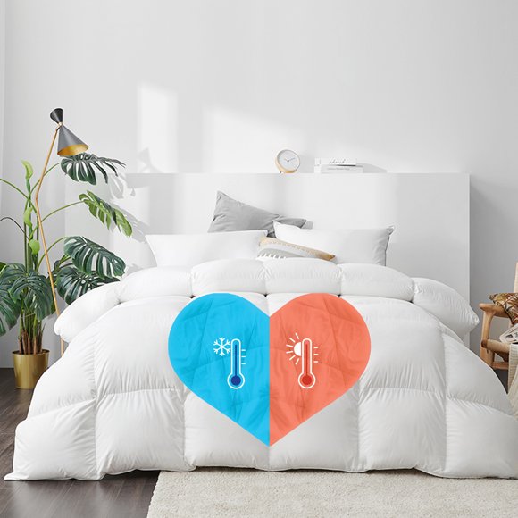 Highland Feather Couette en Duvet d'Oie Blanche Hongroise à Double Chaleur, Pouvoir de Remplissage 850, Enveloppe en Pur Coton 700 Tc avec Attaches aux Coins, SmartCare Double, Deux Niveaux de Chaleur en une Seule Couette