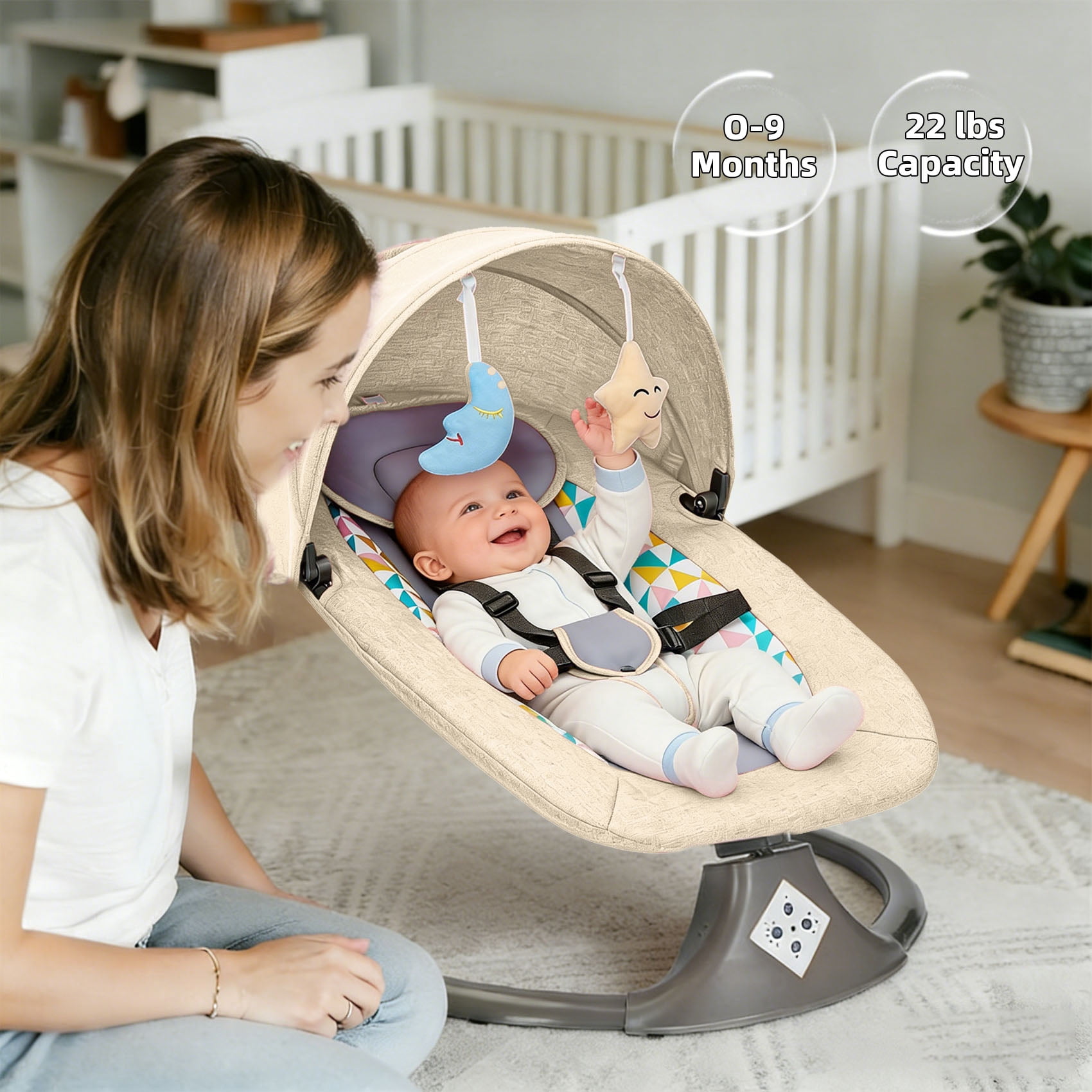 Electric Baby Swing, Caveen Infant Swing Rocker with Remote Control, 5 Sway Speeds, Bluetooth Music, Grey