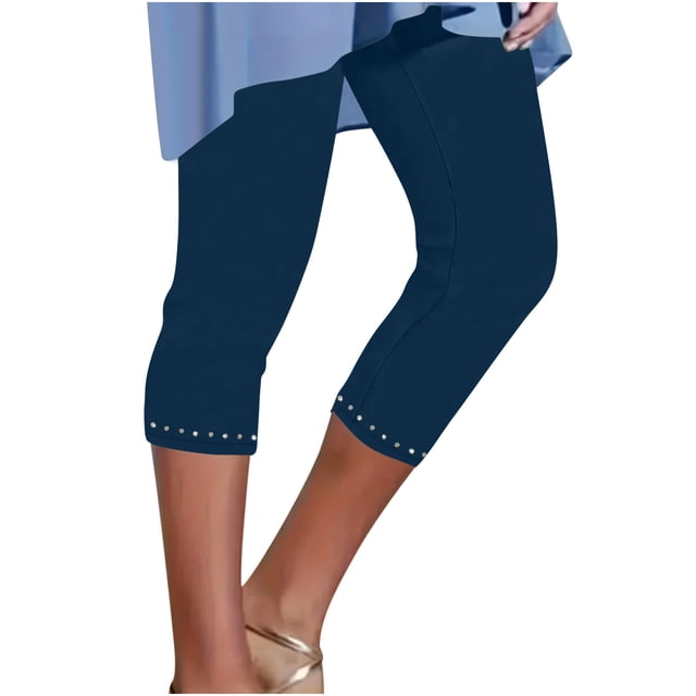 Pantalones de Yoga de Verano para Mujeres Pantalones de Gimnasio Ligeros de Cintura Alta de Color Sólido Capris
