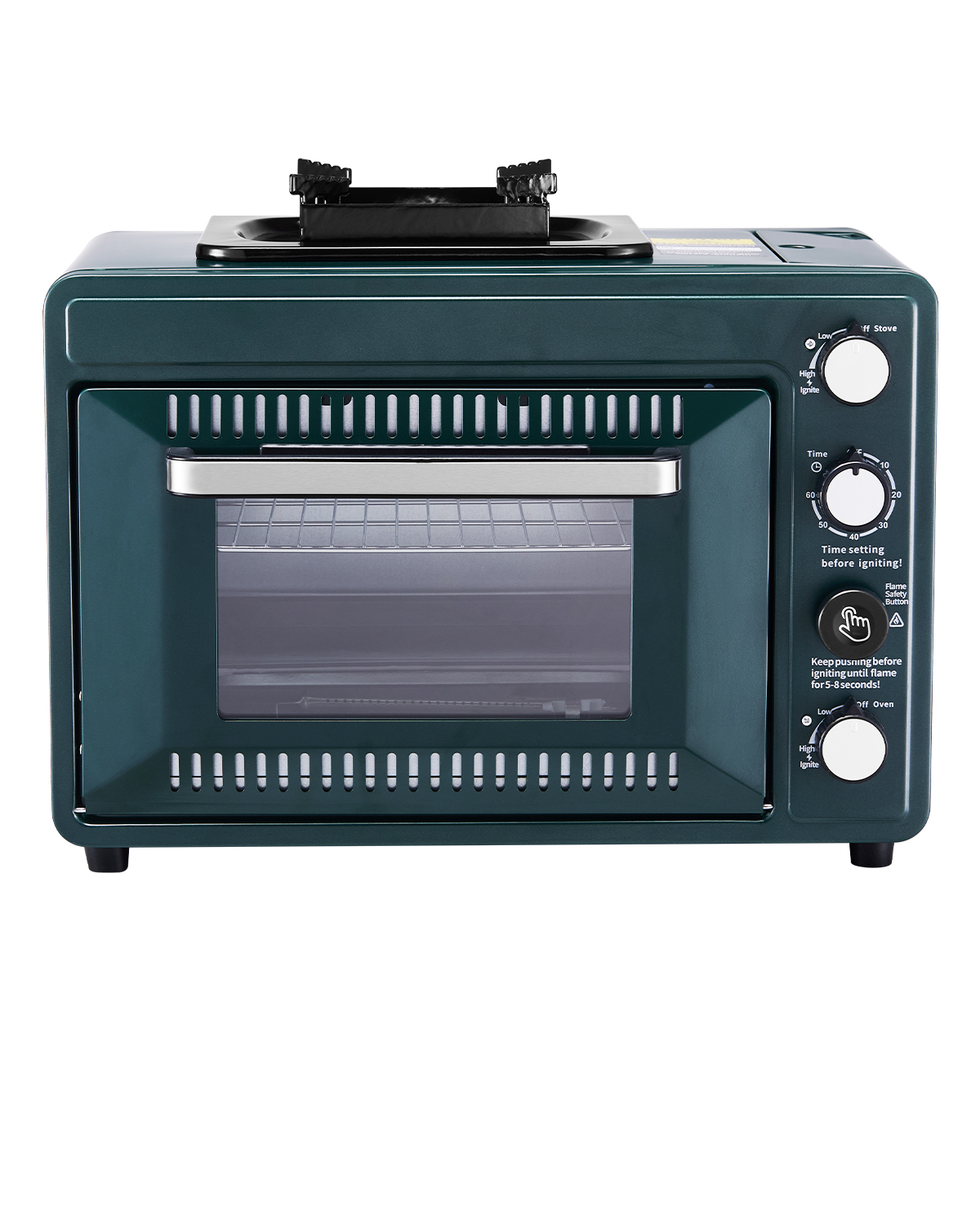 VEVOR Outdoor Oven, 2-in-1 Portable Gas Camping Stove Oven Combo, Adjustable Fire, 60-Minute Timer, Windproof, with Grill Shelf and Roasting Tray, for Camping Gear Backyard Picnic Outdoor Cooking