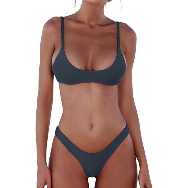 WILLBEST Traje de Baño de Dos Piezas para Mujer, Bikini Triangular de Color Liso A La Moda, Traje de Baño Ajustable para Playa