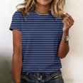 thumbnail image 2 of Comdrip Women Short Sleeve Striped Crew Neck Trendy Comfy Lightweight Summer Tops Casual Basic Versatile Daily Office Tee Shirts Dark Blue L, 2 of 3