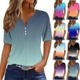 thumbnail image 2 of PADFRYBK Pullover T-Shirt For Women Gradient Color V-Neck Casual Loose Going Out Shirt Short Sleeve Tunic Blouses With Button, 2 of 5