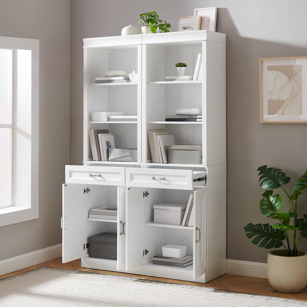 Crosley Furniture Stanton Wood Storage Bookcase Set in White (Set of 2)
