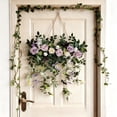thumbnail image 4 of Tong Floral Wall Hanging Purple And White Roses With Leaves Trailing Vines, 4 of 5