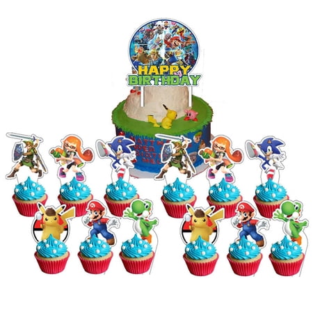 super smash bros Cake Topper Cupcake Set Party Supplies Decoration Birthday Decor Kit
