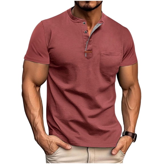 Bixock Shirts for Men,Men's Casual Shirts Short Sleeve Lapel Solid Color Half Button Down Chest Pocket Fashion Daily Leisure Wear Shirts