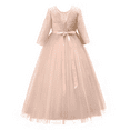 thumbnail image 3 of IBTOM CASTLE Little/Big Girls 3/4 Sleeve Deep V-Back Tulle Vintage Flower Lace Wedding Party Long Dress Formal Princess Communion Pageant Maxi Gown 11-12 Years Champagne, 3 of 8
