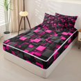 thumbnail image 2 of Homewish Pink Checkered Zipper Twin Comforter Sets with Fitted Sheet and 2 Pillowcases,Modern Aesthetic Art Zipper Bedding Set,Black Reversible,4pcs, 2 of 8
