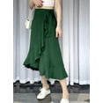thumbnail image 4 of Wenseny Women’s Satin Asymmetrical Long Wrap Skirts Ruffled Hem Midi Skirt Green XL, 4 of 5