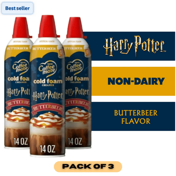 Coffee-mate Harry Potter Butterbeer Flavored Cold Foam Creamer, Gluten Free, 14 oz Cans, Pack of 3