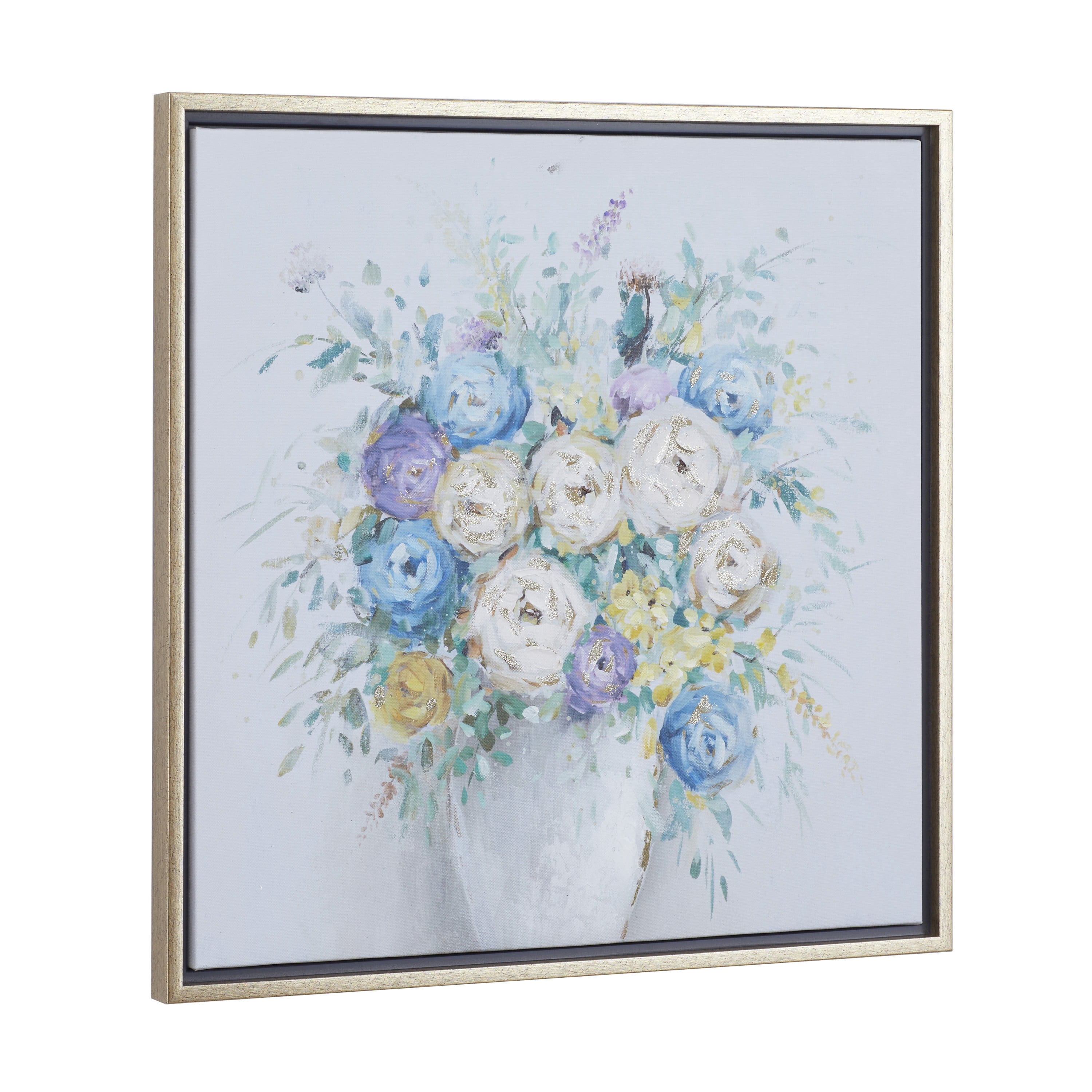 24" x 24" Bouquet Floral Framed Wall Art with Gold Frame, by DecMode